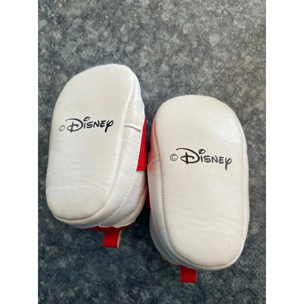 Disney Mickey Mouse Infant Crib Shoes White Red Elastic Strap Slip On Sneakers